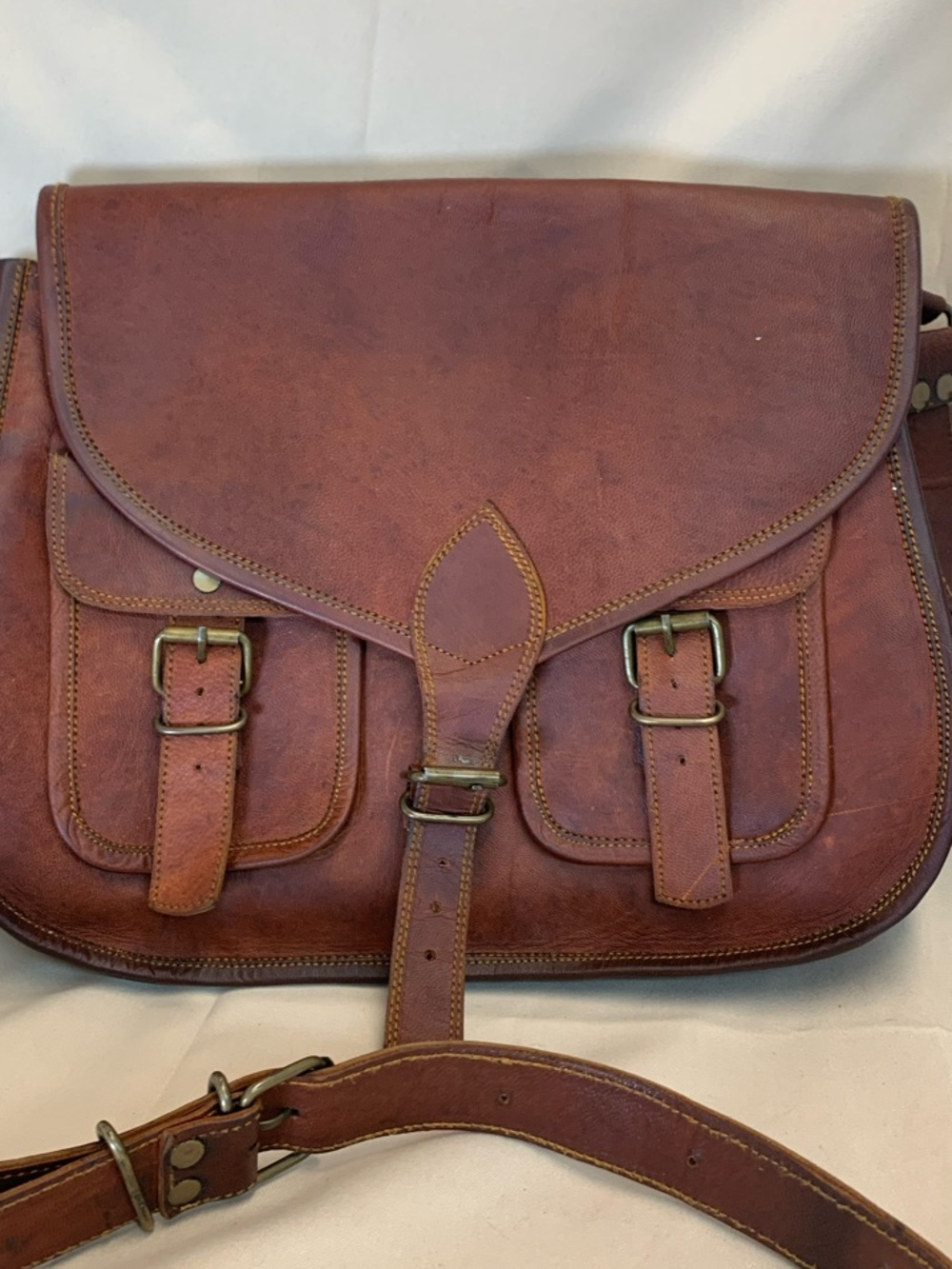 Vintage Handmade Genuine Leather Messenger Bag Satchel Crossbody